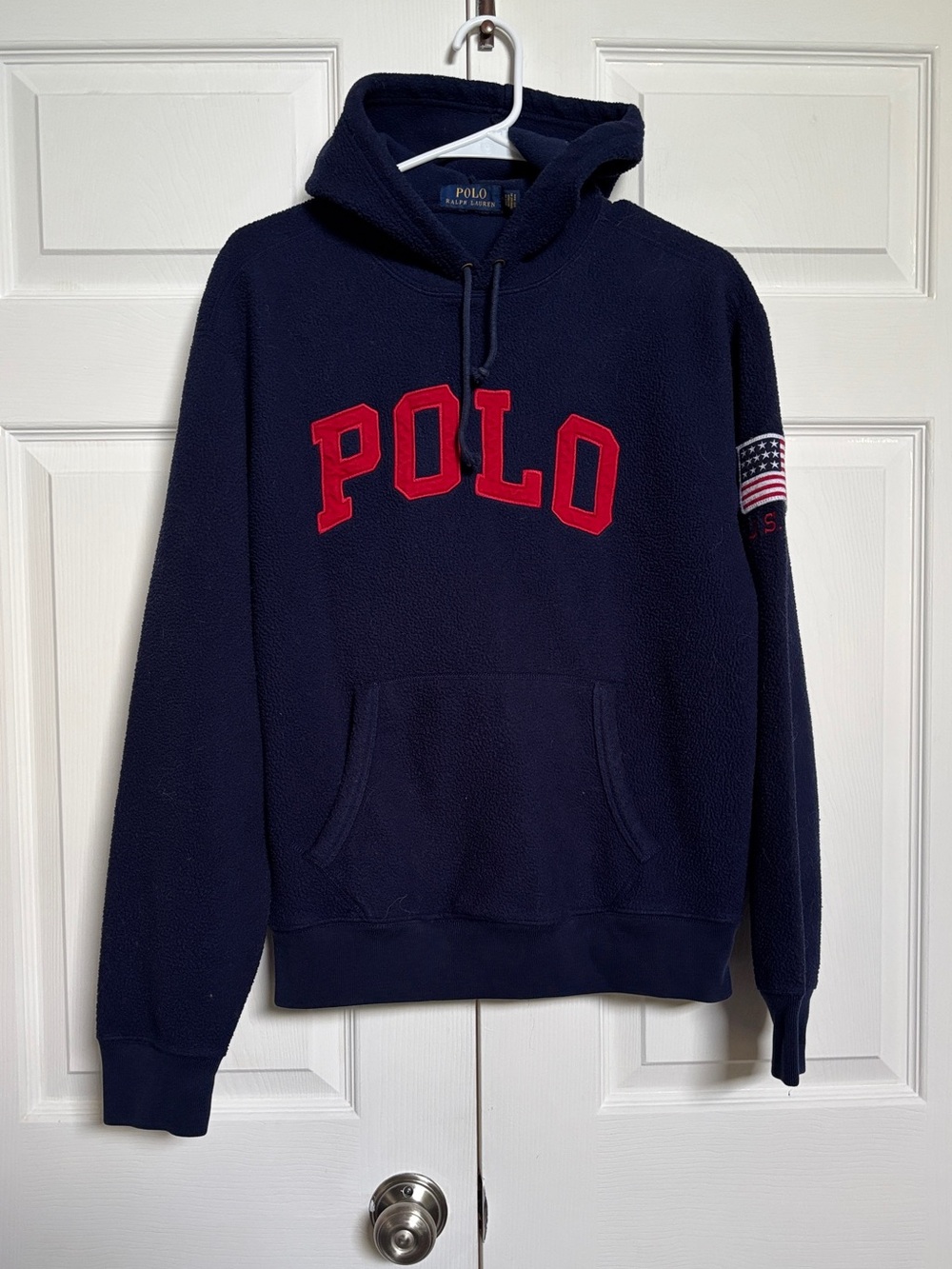 Polo Ralph Lauren Mens M Navy Fleece Hoodie USA Flag Logo Pullover